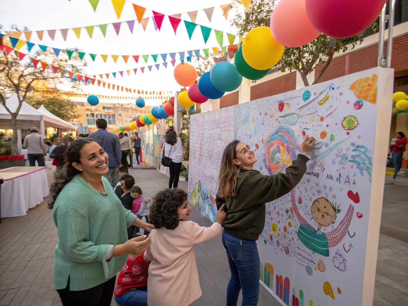 A collaborative art piece created by multiple artists during a LES CANTALOUPS-GAROUS event, showcasing the organization's dedication to fostering partnerships and innovative projects within the artistic community.